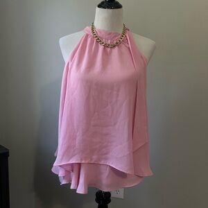 Versona Pink Halter Blouse with Gold Chain